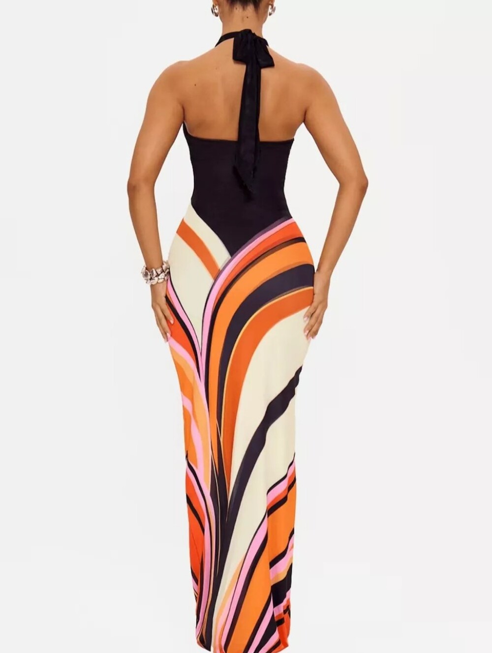 Halter Neck Maxi Dress with Abstract Print - Picture 3 of 5